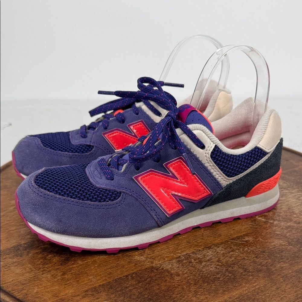 New Balance Shoes Girls 4.5 574 Purple Pink Sneakers Suede Mesh